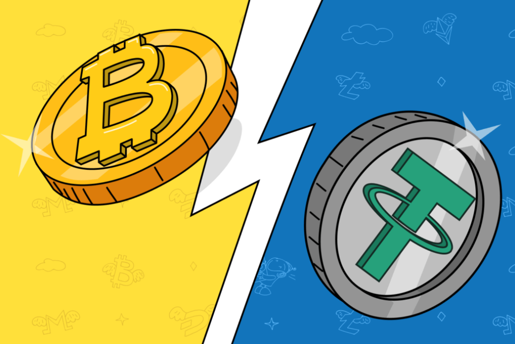 So sánh sự khác biệt USDT với Bitcoin